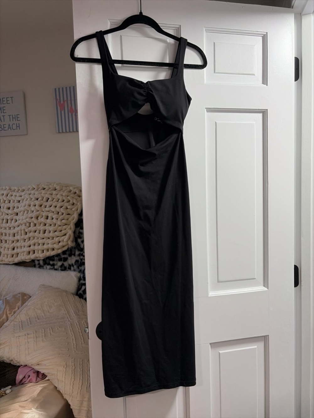 aerie Black Midi Dress with Front Cutout